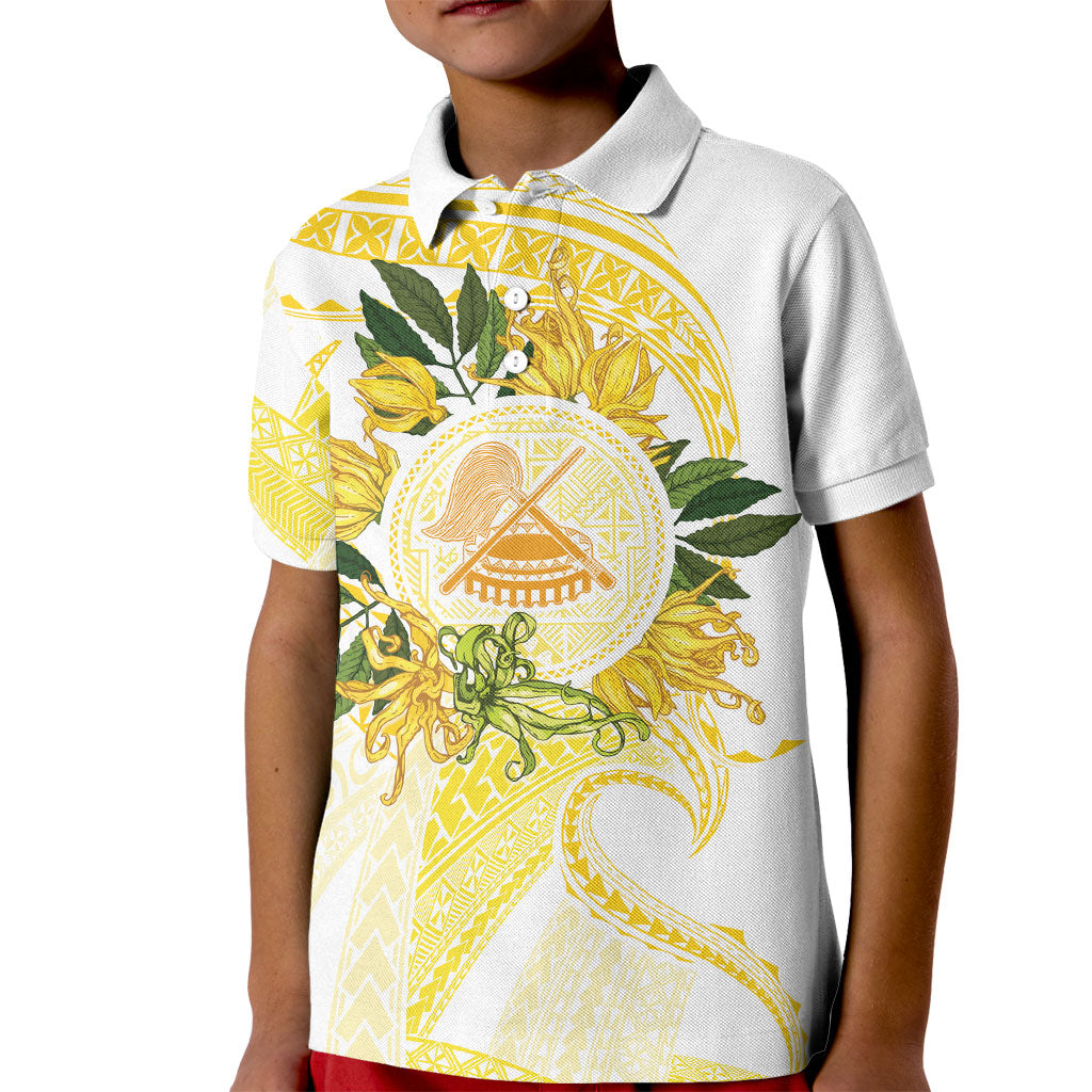Samoa Moso'oi Flowers Tatau Kid Polo Shirt Festive Golden White LT7 Kid Gold - Polynesian Pride