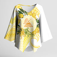 Samoa Moso'oi Flowers Tatau Kimono Sleeve Blouse Festive Golden White LT7 Female Gold - Polynesian Pride