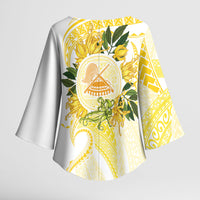 Samoa Moso'oi Flowers Tatau Kimono Sleeve Blouse Festive Golden White LT7 - Polynesian Pride