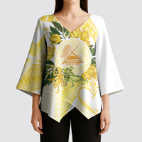 Samoa Moso'oi Flowers Tatau Kimono Sleeve Blouse Festive Golden White LT7 - Polynesian Pride