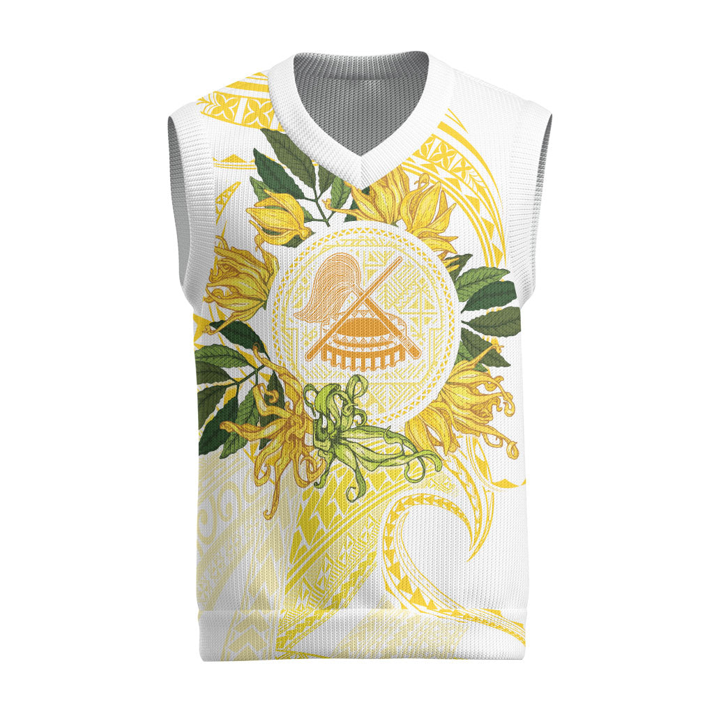 Samoa Moso'oi Flowers Tatau Christmas Knitted V-Neck Vest Festive Golden White LT7 Gold - Polynesian Pride