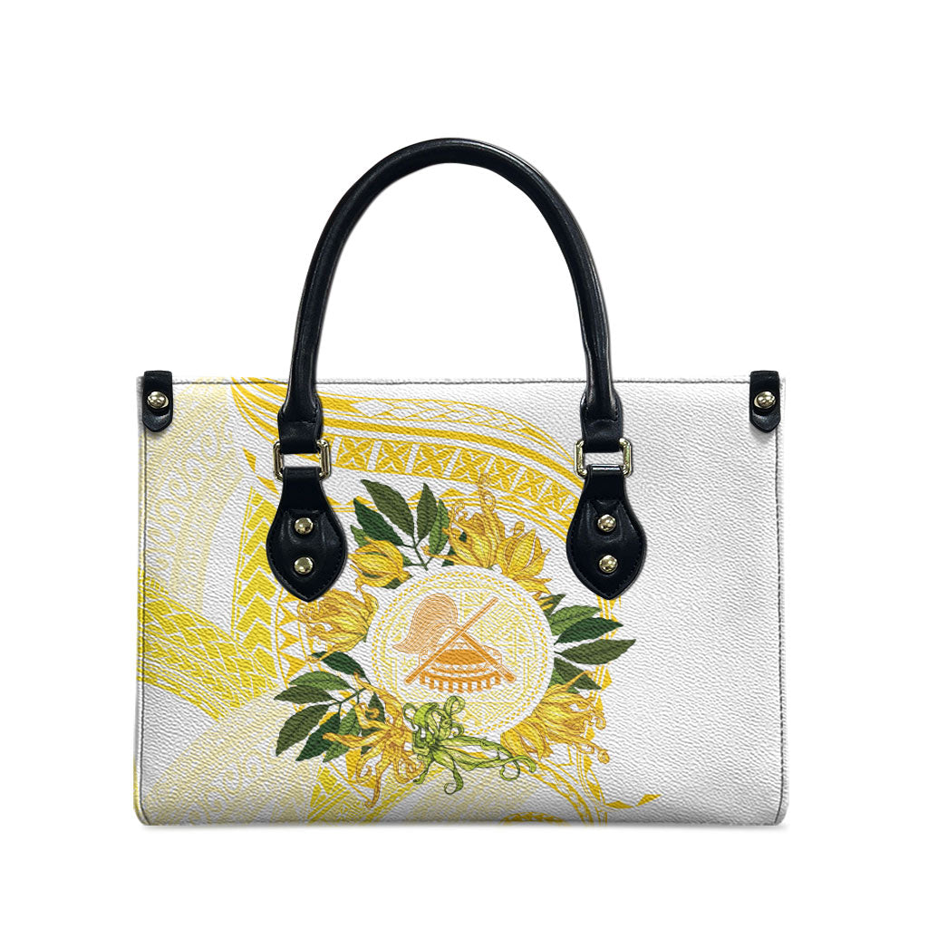 Samoa Moso'oi Flowers Tatau Leather Bag Festive Golden White LT7 - Polynesian Pride