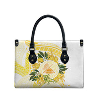 Samoa Moso'oi Flowers Tatau Leather Bag Festive Golden White LT7 - Polynesian Pride