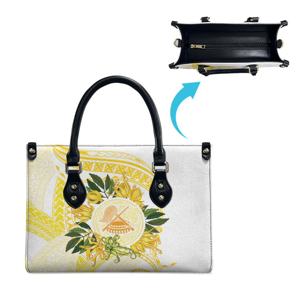 Samoa Moso'oi Flowers Tatau Leather Bag Festive Golden White LT7 - Polynesian Pride