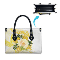 Samoa Moso'oi Flowers Tatau Leather Bag Festive Golden White LT7 - Polynesian Pride