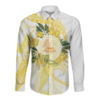 Samoa Moso'oi Flowers Tatau Long Sleeve Button Shirt Festive Golden White LT7 Unisex Gold - Polynesian Pride