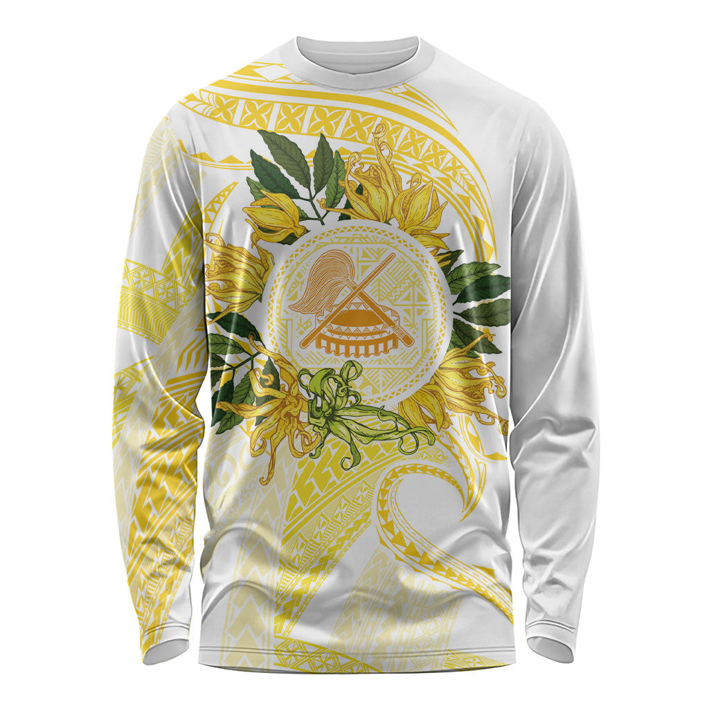 Samoa Moso'oi Flowers Tatau Long Sleeve Shirt Festive Golden White LT7 Unisex Gold - Polynesian Pride