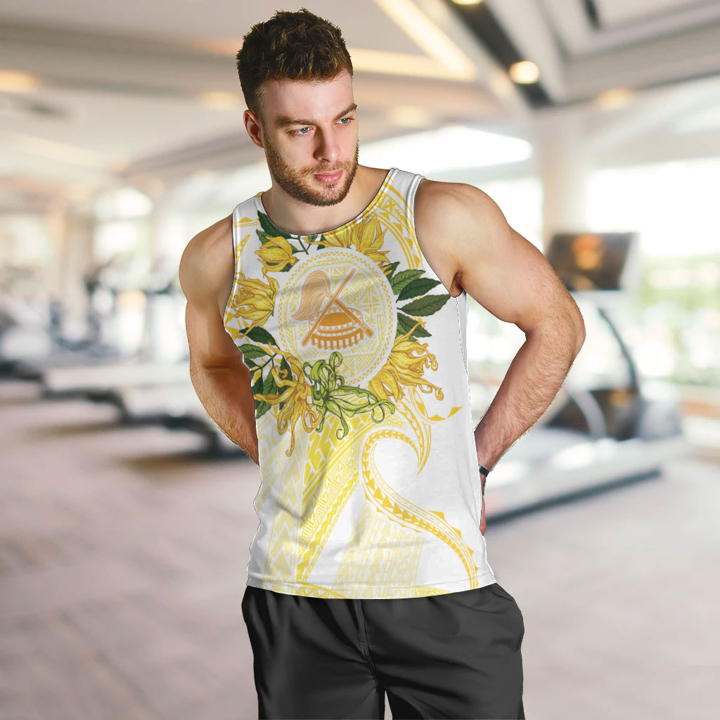 Samoa Moso'oi Flowers Tatau Men Tank Top Festive Golden White LT7 Gold - Polynesian Pride