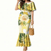 Samoa Moso'oi Flowers Tatau Mermaid Dress Festive Golden White LT7 Women Gold - Polynesian Pride