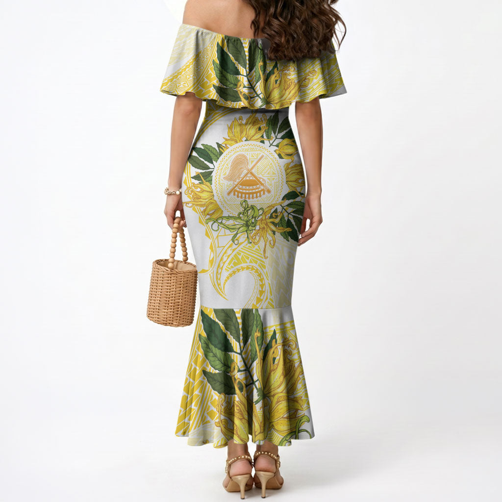 Samoa Moso'oi Flowers Tatau Mermaid Dress Festive Golden White LT7 - Polynesian Pride
