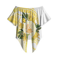 Samoa Moso'oi Flowers Tatau Off Shoulder Wrap Waist Top Festive Golden White LT7 - Polynesian Pride