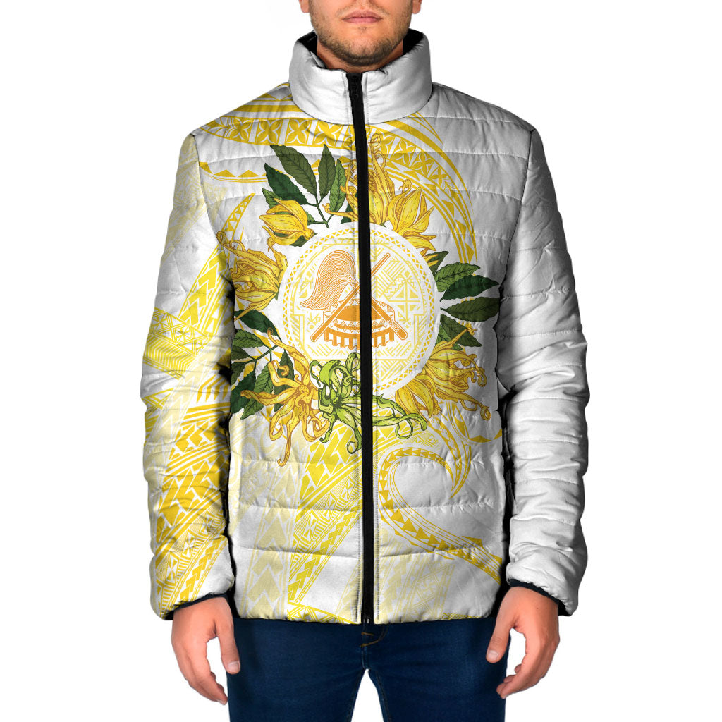 Samoa Moso'oi Flowers Tatau Padded Jacket Festive Golden White LT7 Men Gold - Polynesian Pride