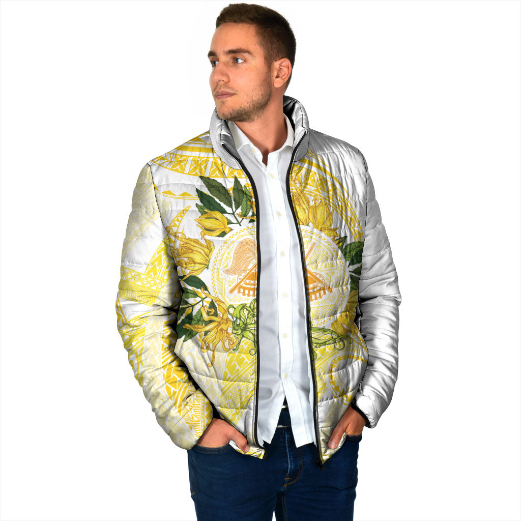 Samoa Moso'oi Flowers Tatau Padded Jacket Festive Golden White LT7 - Polynesian Pride