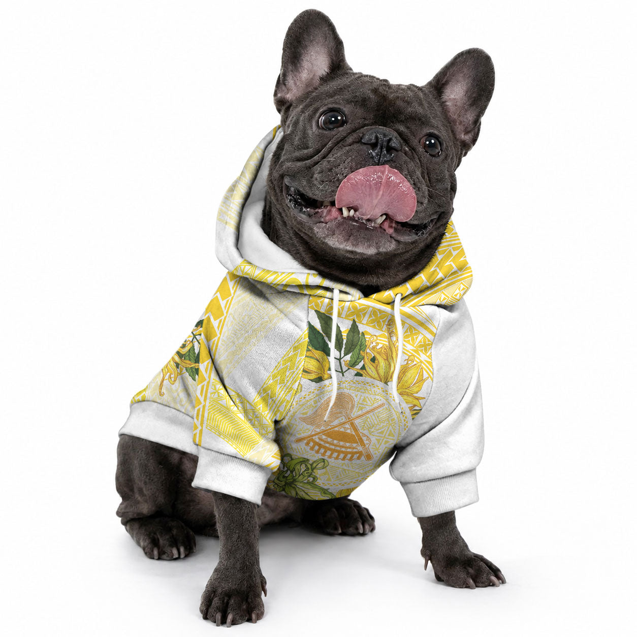 Samoa Moso'oi Flowers Tatau Pet Hoodie Festive Golden White LT7 - Polynesian Pride