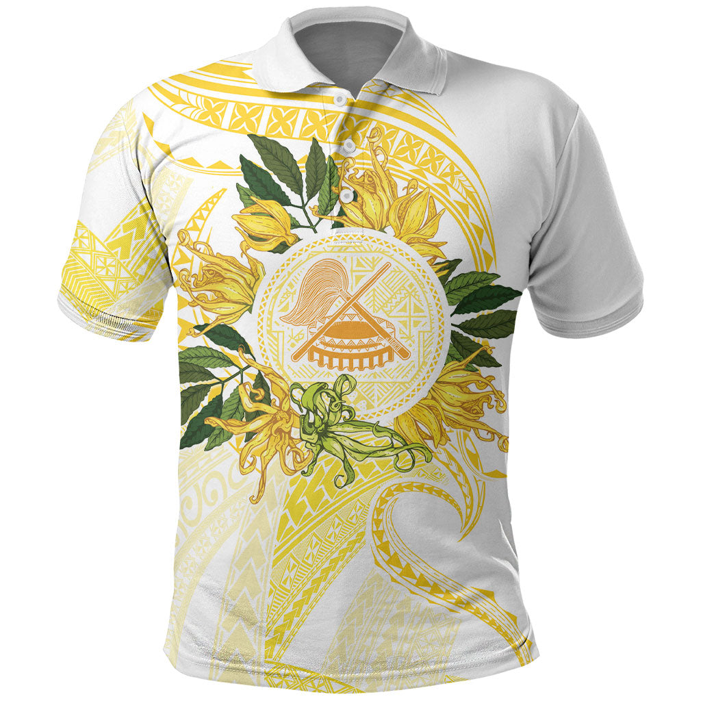 Samoa Moso'oi Flowers Tatau Polo Shirt Festive Golden White LT7 Gold - Polynesian Pride