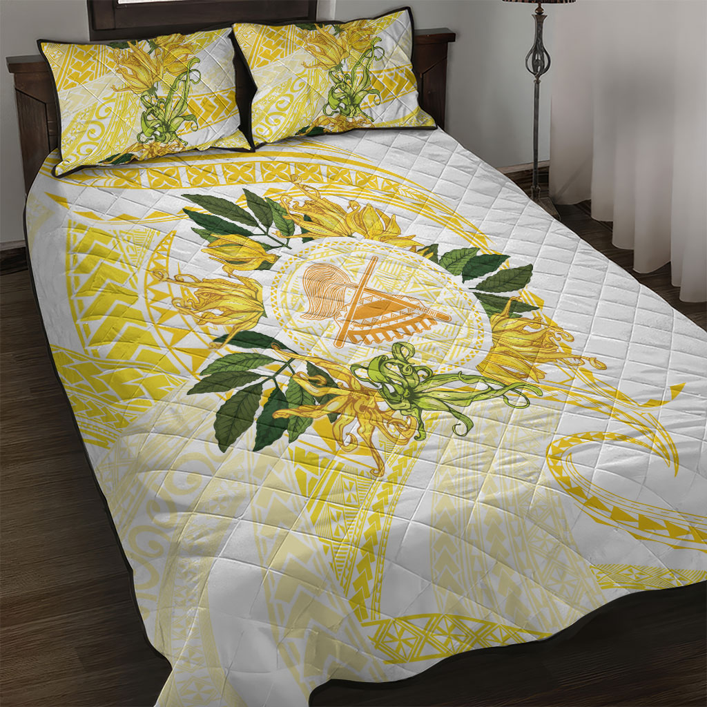 Samoa Moso'oi Flowers Tatau Quilt Bed Set Festive Golden White LT7 Gold - Polynesian Pride