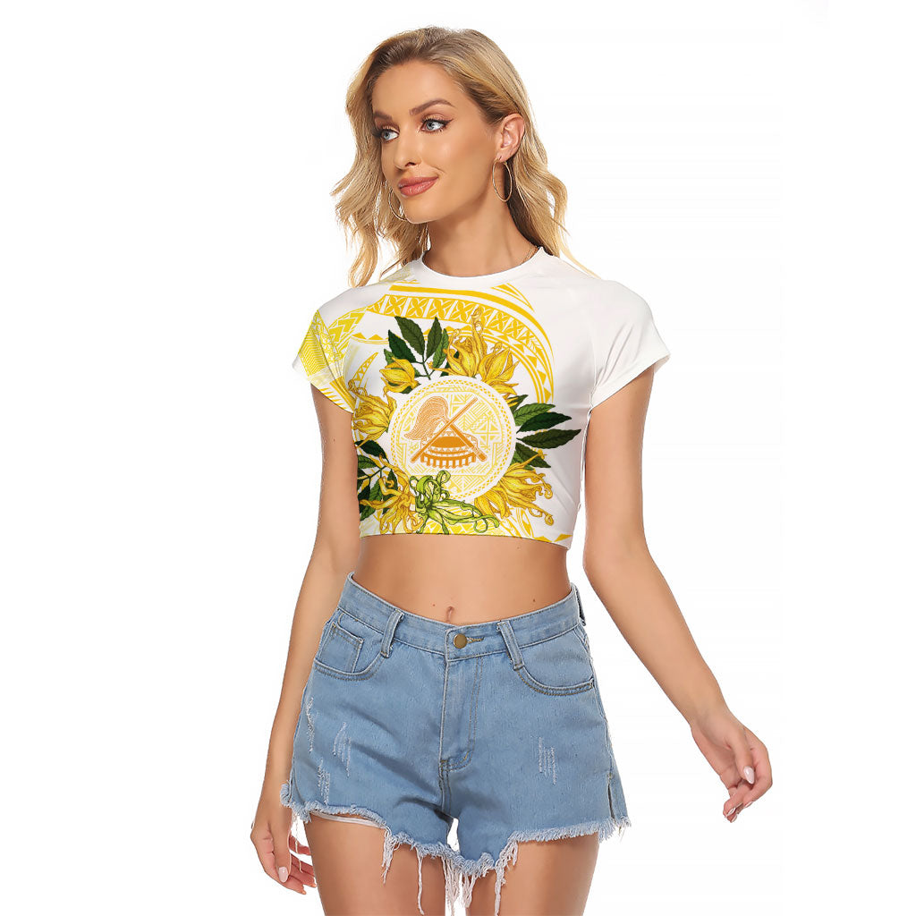Samoa Moso'oi Flowers Tatau Raglan Cropped T Shirt Festive Golden White LT7 Female Gold - Polynesian Pride