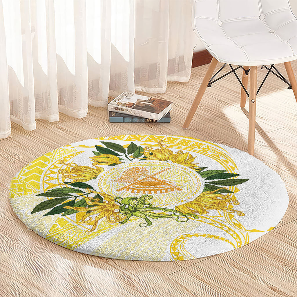 Samoa Moso'oi Flowers Tatau Round Carpet Festive Golden White LT7 - Polynesian Pride