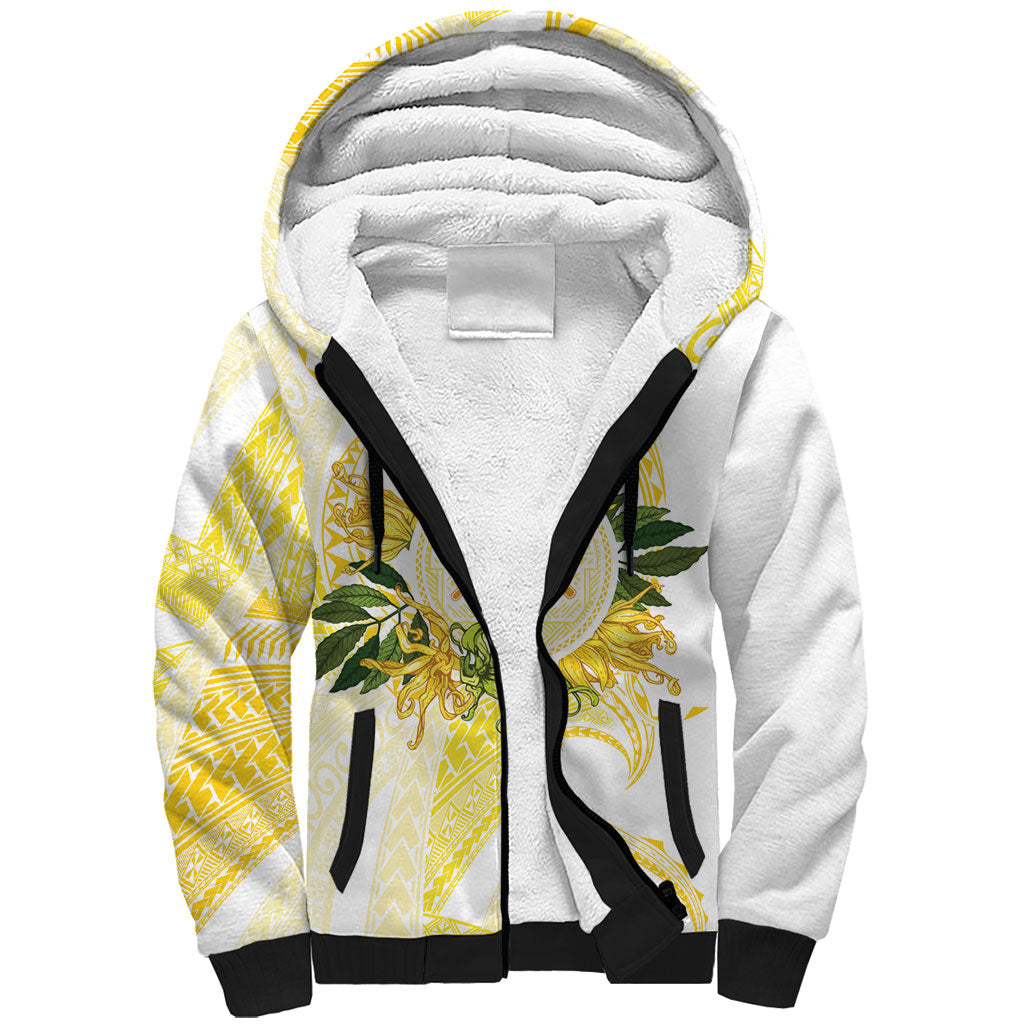 Samoa Moso'oi Flowers Tatau Sherpa Hoodie Festive Golden White LT7 Unisex Gold - Polynesian Pride