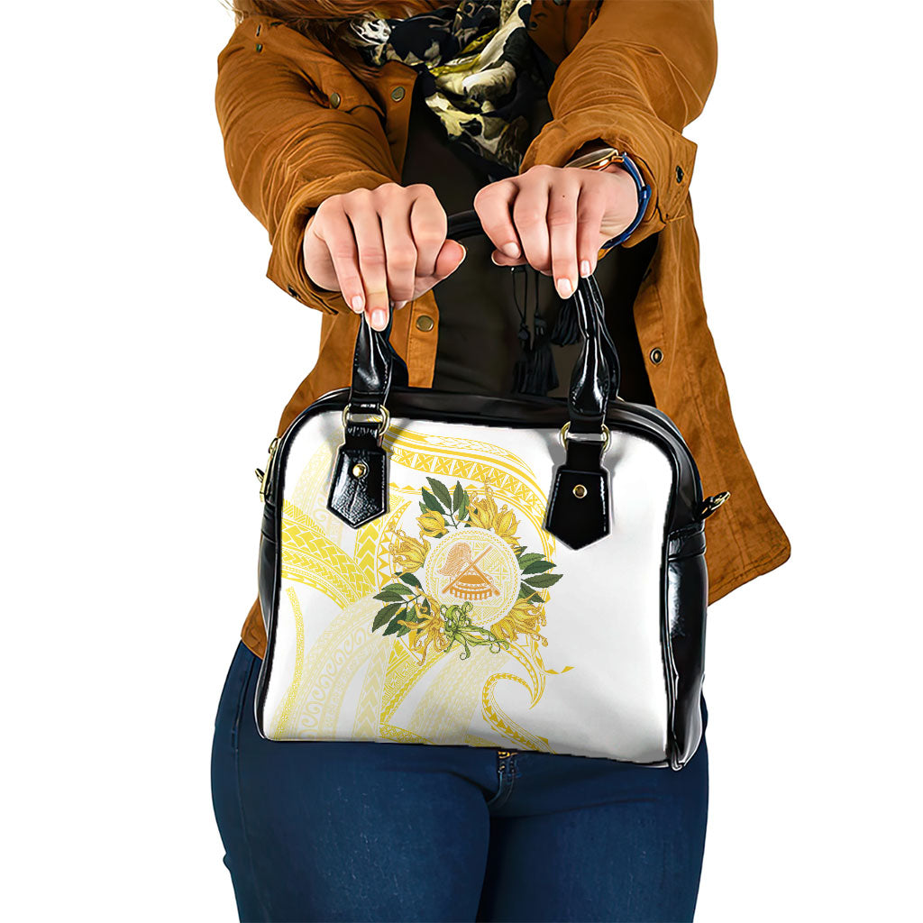 Samoa Moso'oi Flowers Tatau Shoulder Handbag Festive Golden White LT7 One Size Gold - Polynesian Pride