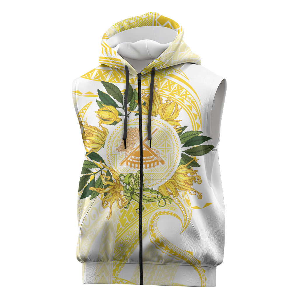 Samoa Moso'oi Flowers Tatau Sleeveless Zip Hoodie Festive Golden White LT7 Gold - Polynesian Pride