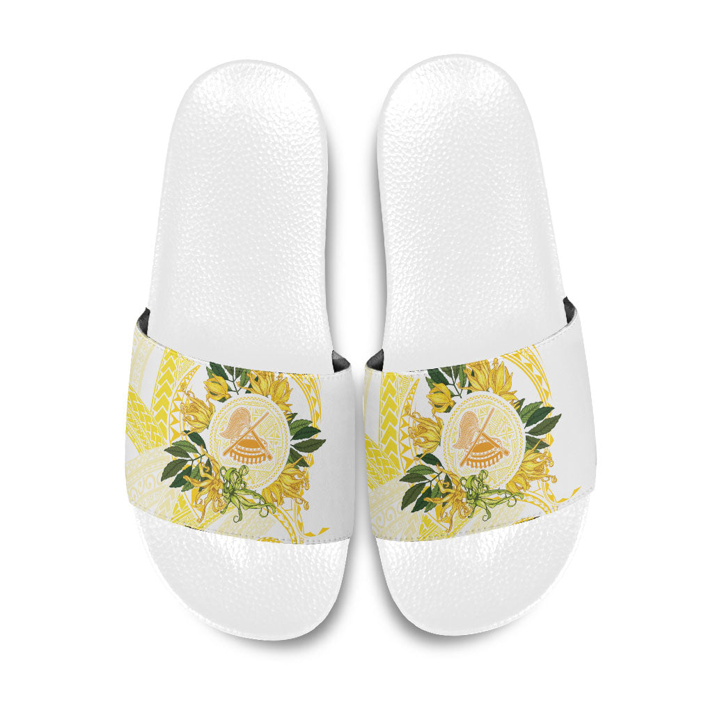 Samoa Moso'oi Flowers Tatau Slide Sandals Festive Golden White LT7 Gold - Polynesian Pride