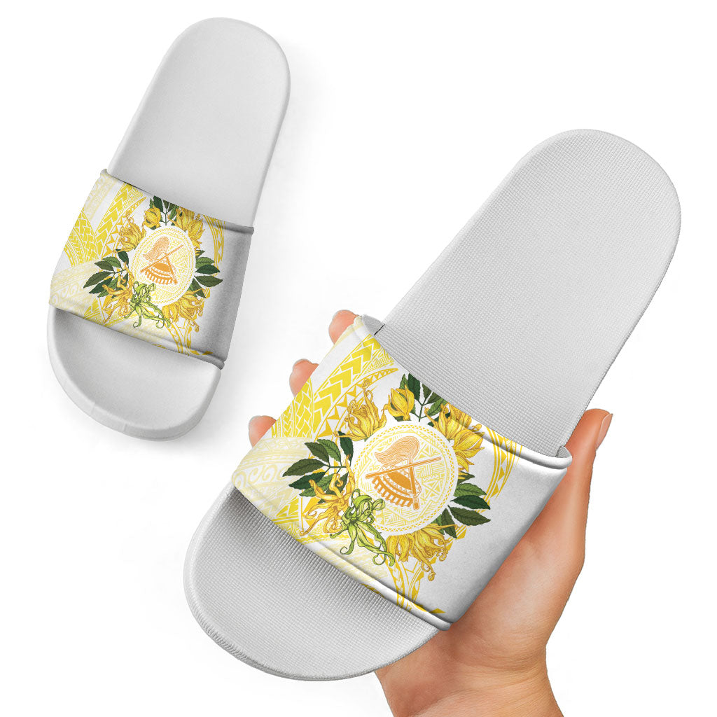 Samoa Moso'oi Flowers Tatau Slide Sandals Festive Golden White LT7 - Polynesian Pride