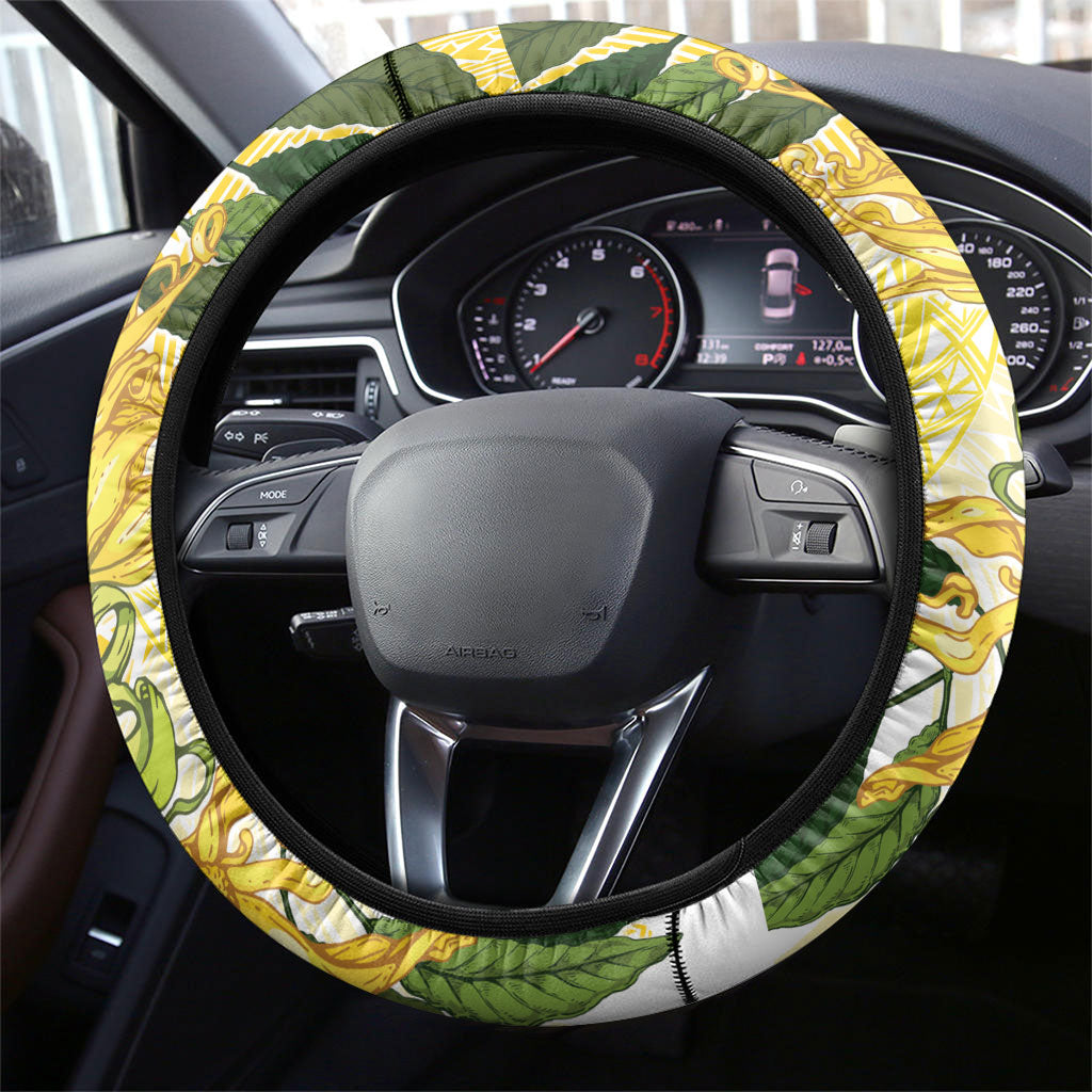 Samoa Moso'oi Flowers Tatau Steering Wheel Cover Festive Golden White LT7 - Polynesian Pride