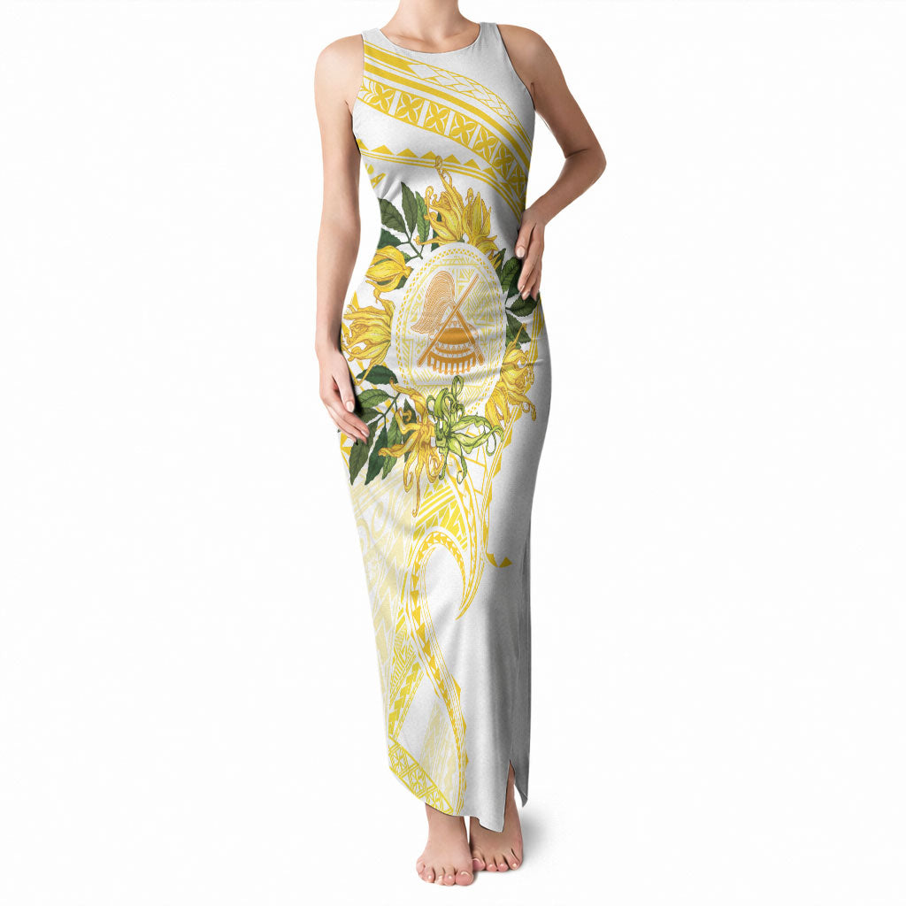 Samoa Moso'oi Flowers Tatau Tank Maxi Dress Festive Golden White LT7 Women Gold - Polynesian Pride