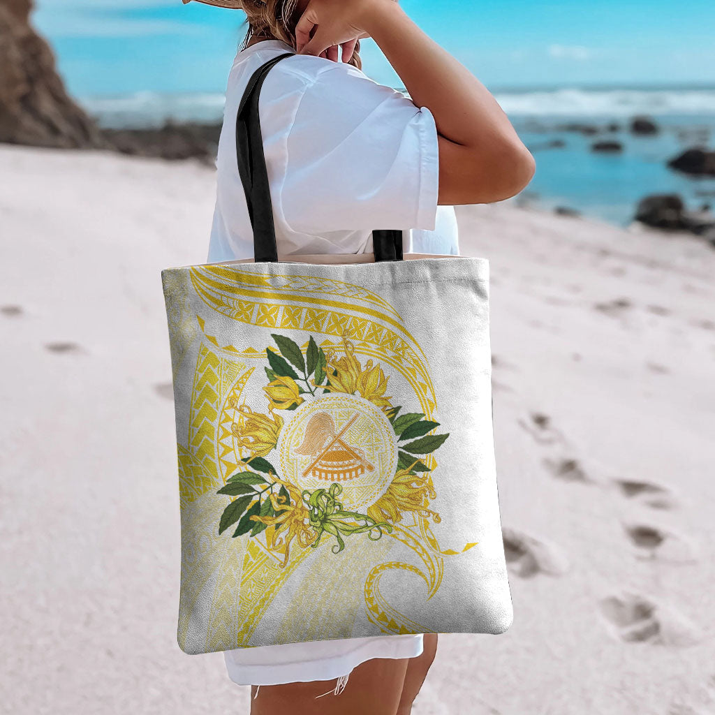 Samoa Moso'oi Flowers Tatau Tote Bag Festive Golden White LT7 - Polynesian Pride