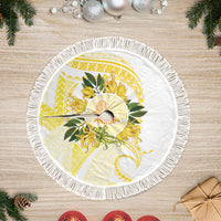 Samoa Moso'oi Flowers Tatau Tree Skirt Festive Golden White LT7 Fringed Gold - Polynesian Pride