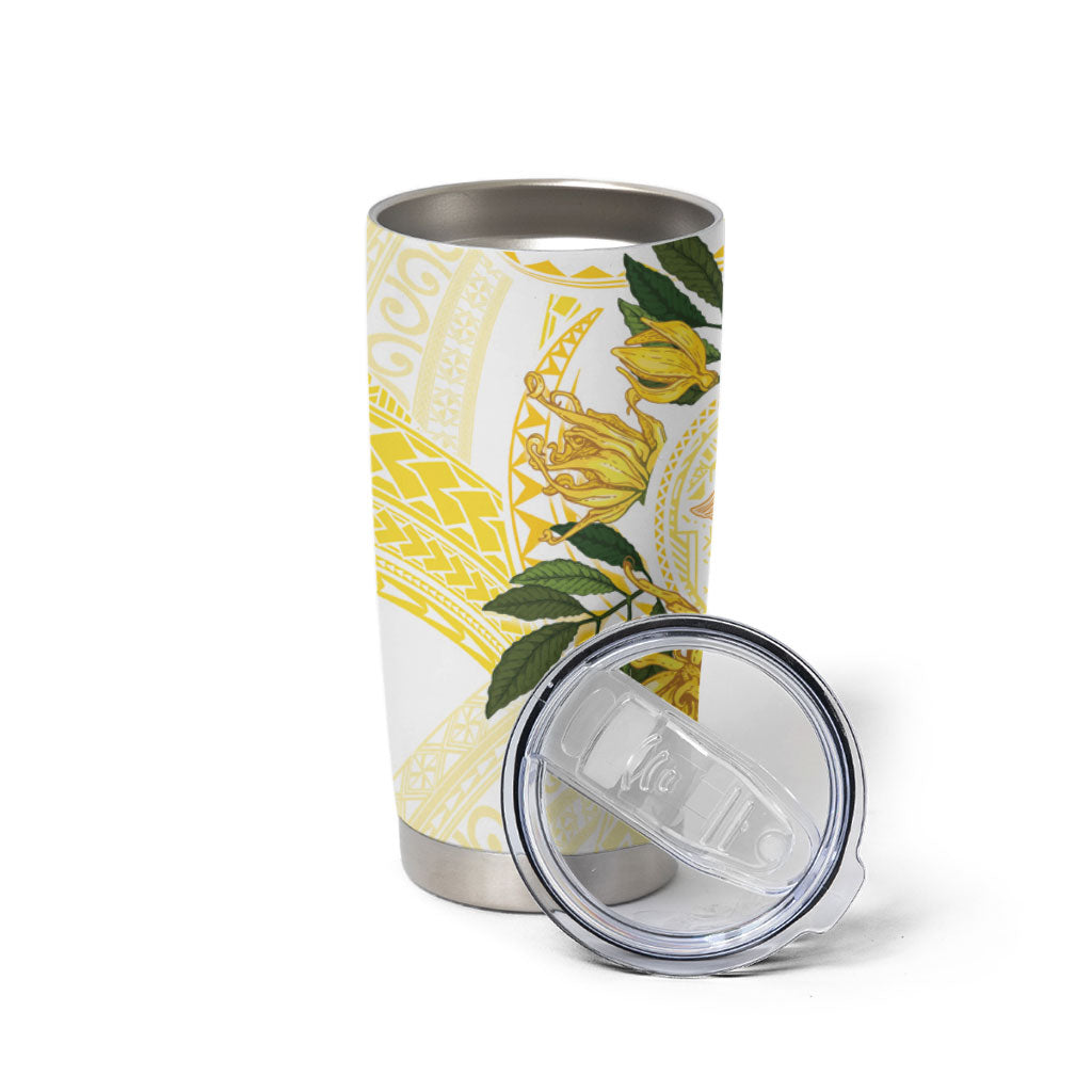 Samoa Moso'oi Flowers Tatau Tumbler Cup Festive Golden White LT7 - Polynesian Pride