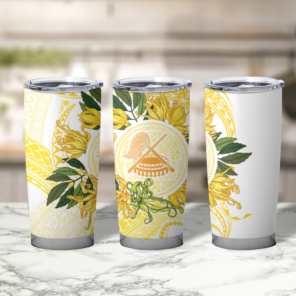 Samoa Moso'oi Flowers Tatau Tumbler Cup Festive Golden White LT7 - Polynesian Pride