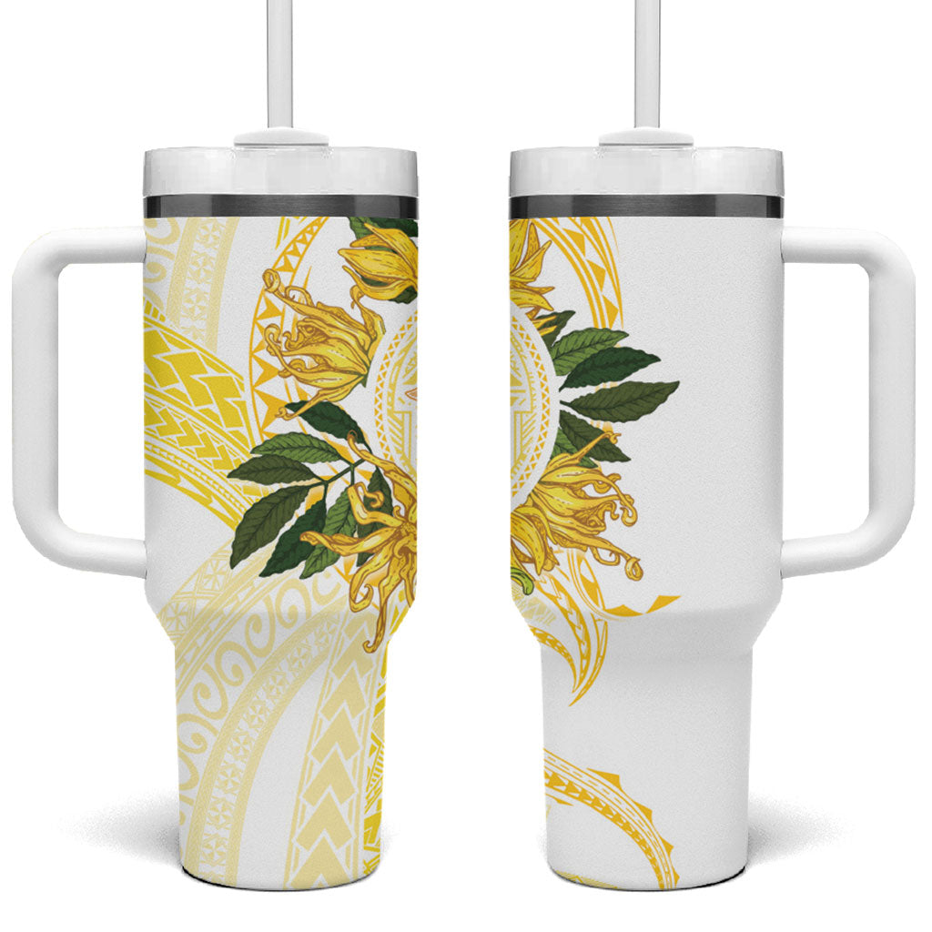 Samoa Moso'oi Flowers Tatau Tumbler With Handle Festive Golden White LT7 One Size: 40 oz Gold - Polynesian Pride