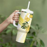 Samoa Moso'oi Flowers Tatau Tumbler With Handle Festive Golden White LT7 - Polynesian Pride