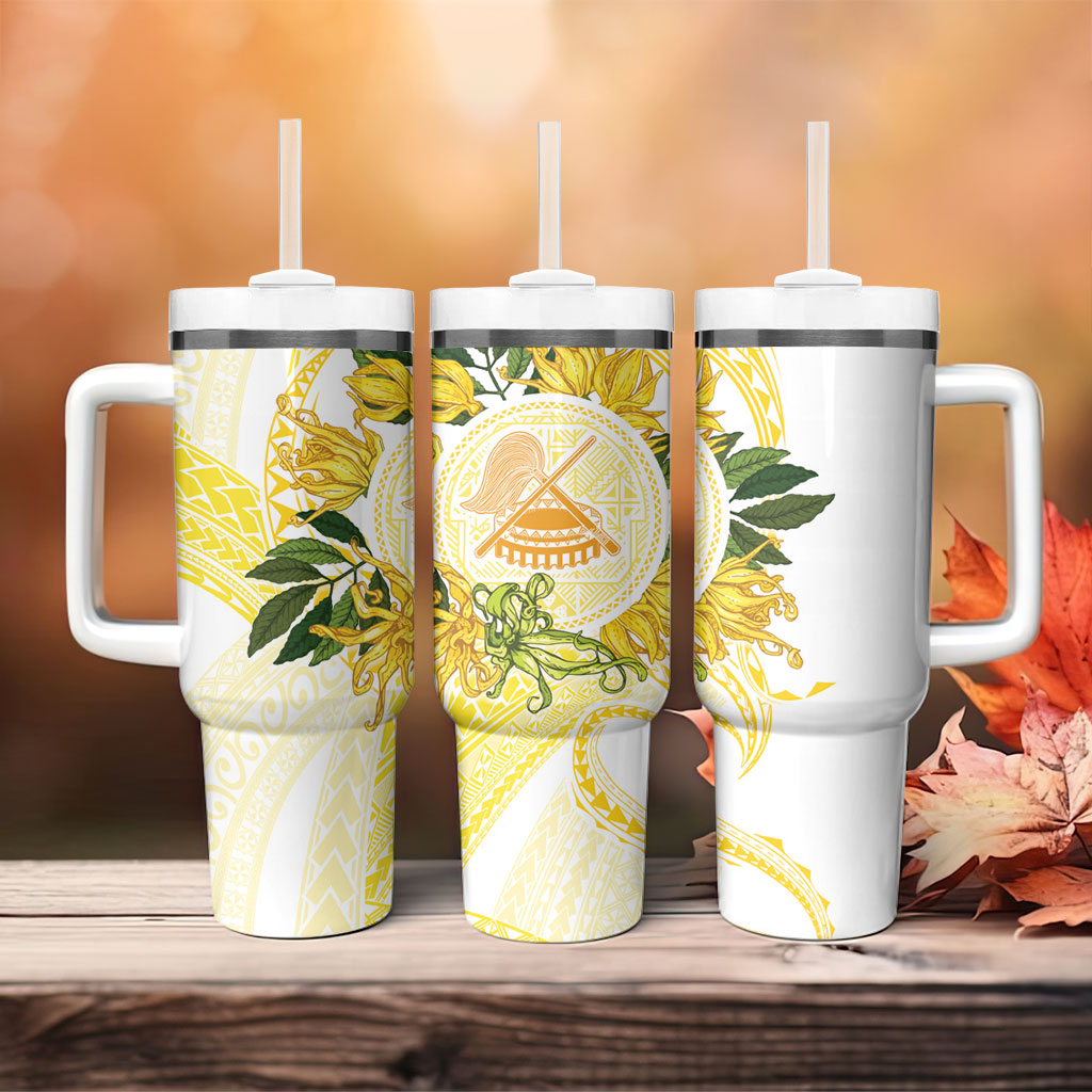 Samoa Moso'oi Flowers Tatau Tumbler With Handle Festive Golden White LT7 - Polynesian Pride