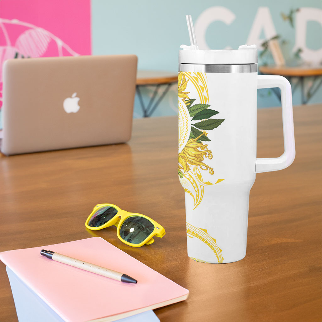 Samoa Moso'oi Flowers Tatau Tumbler With Handle Festive Golden White LT7 - Polynesian Pride