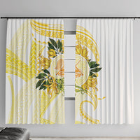 Samoa Moso'oi Flowers Tatau Window Curtain Festive Golden White LT7 With Hooks Gold - Polynesian Pride