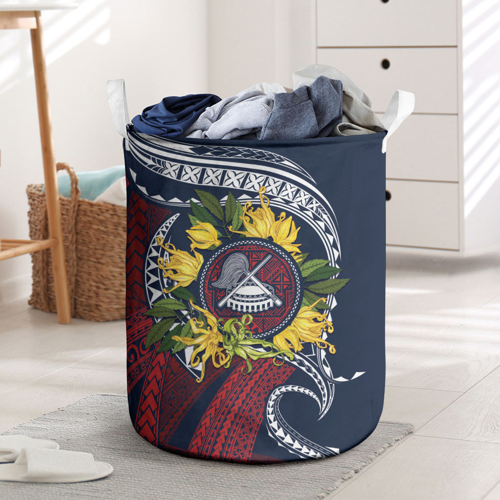 Samoa Moso'oi Flowers Tatau Laundry Basket Festive National Color LT7 Blue Red - Polynesian Pride