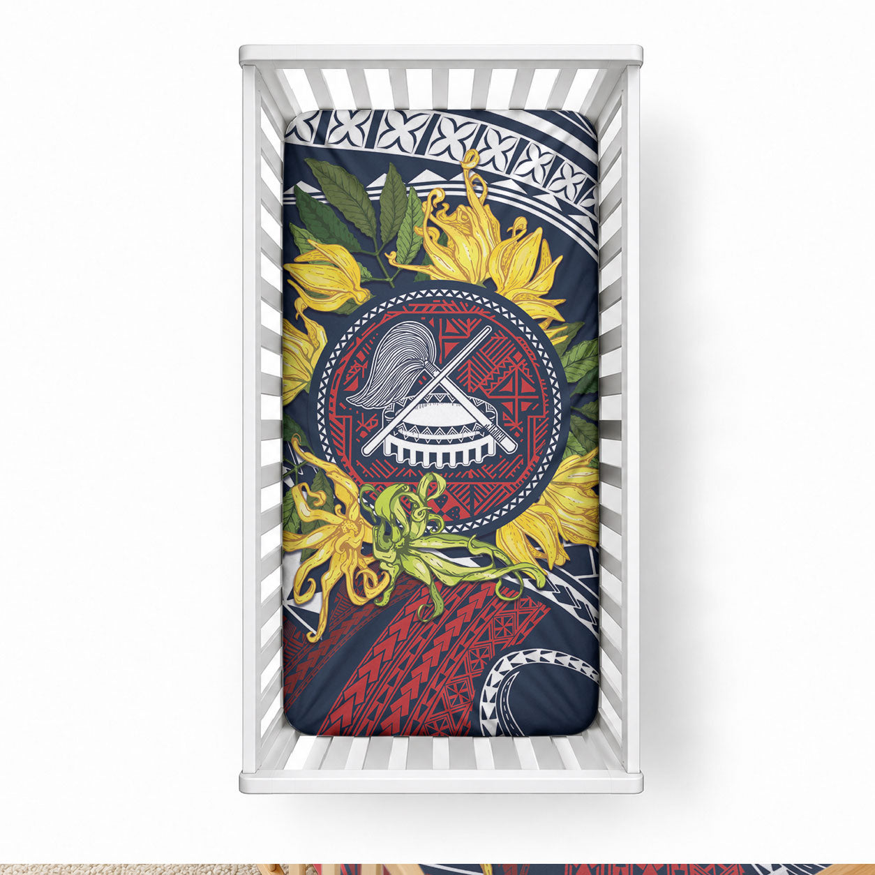 Samoa Moso'oi Flowers Tatau Baby Bed Cover Festive National Color LT7 28 × 52 in Blue Red - Polynesian Pride