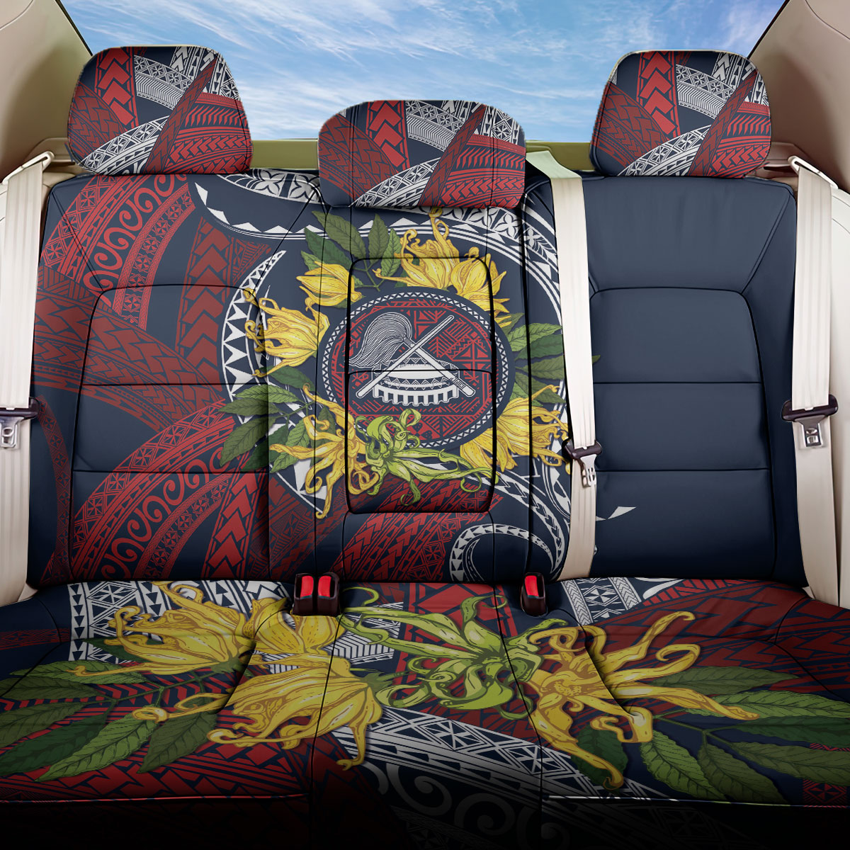 Samoa Moso'oi Flowers Tatau Back Car Seat Cover Festive National Color LT7 One Size Blue Red - Polynesian Pride