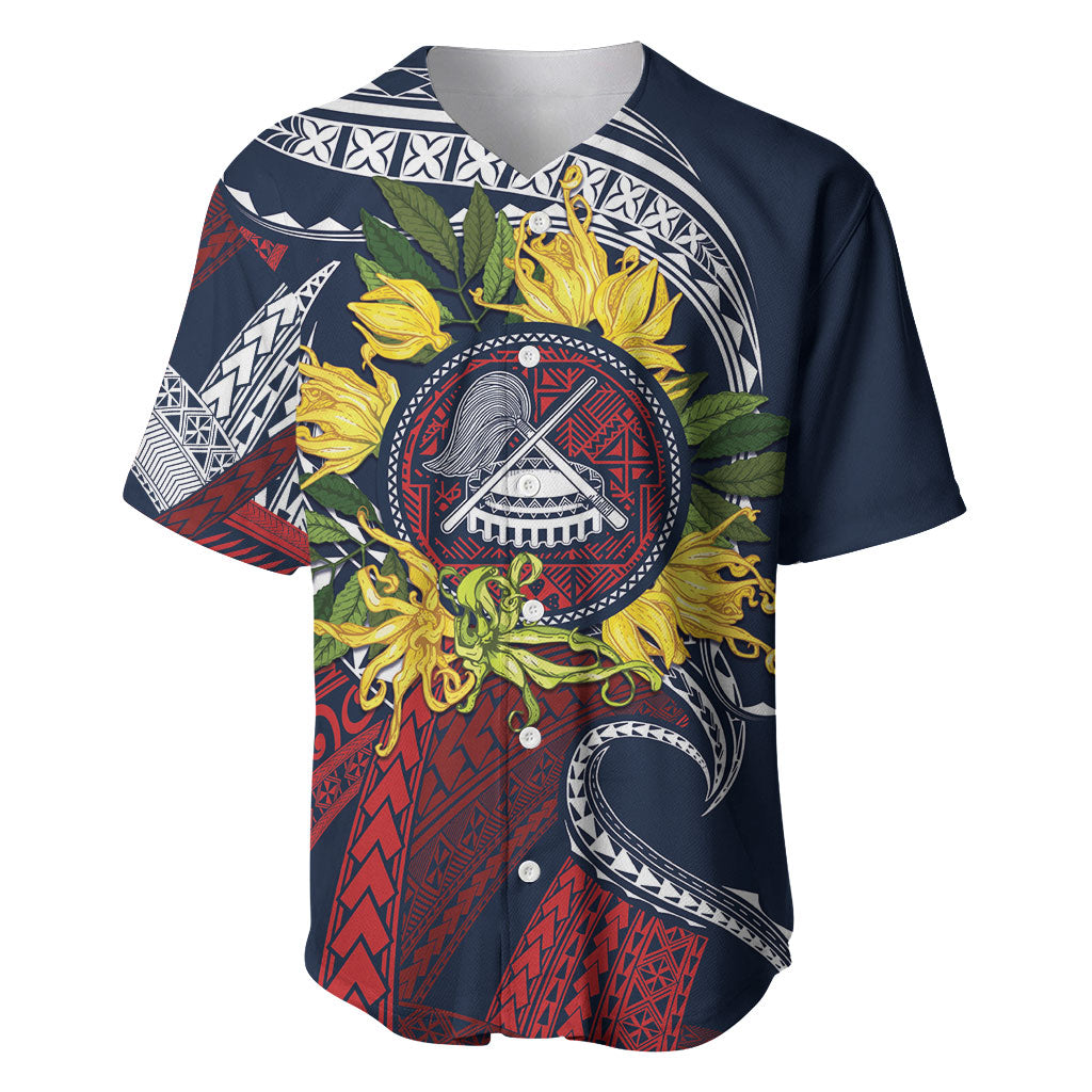 Samoa Moso'oi Flowers Tatau Baseball Jersey Festive National Color LT7 Blue Red - Polynesian Pride