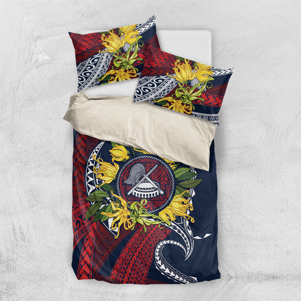 Samoa Moso'oi Flowers Tatau Bedding Set Festive National Color LT7 US Twin 172cm x 218cm Blue Red - Polynesian Pride