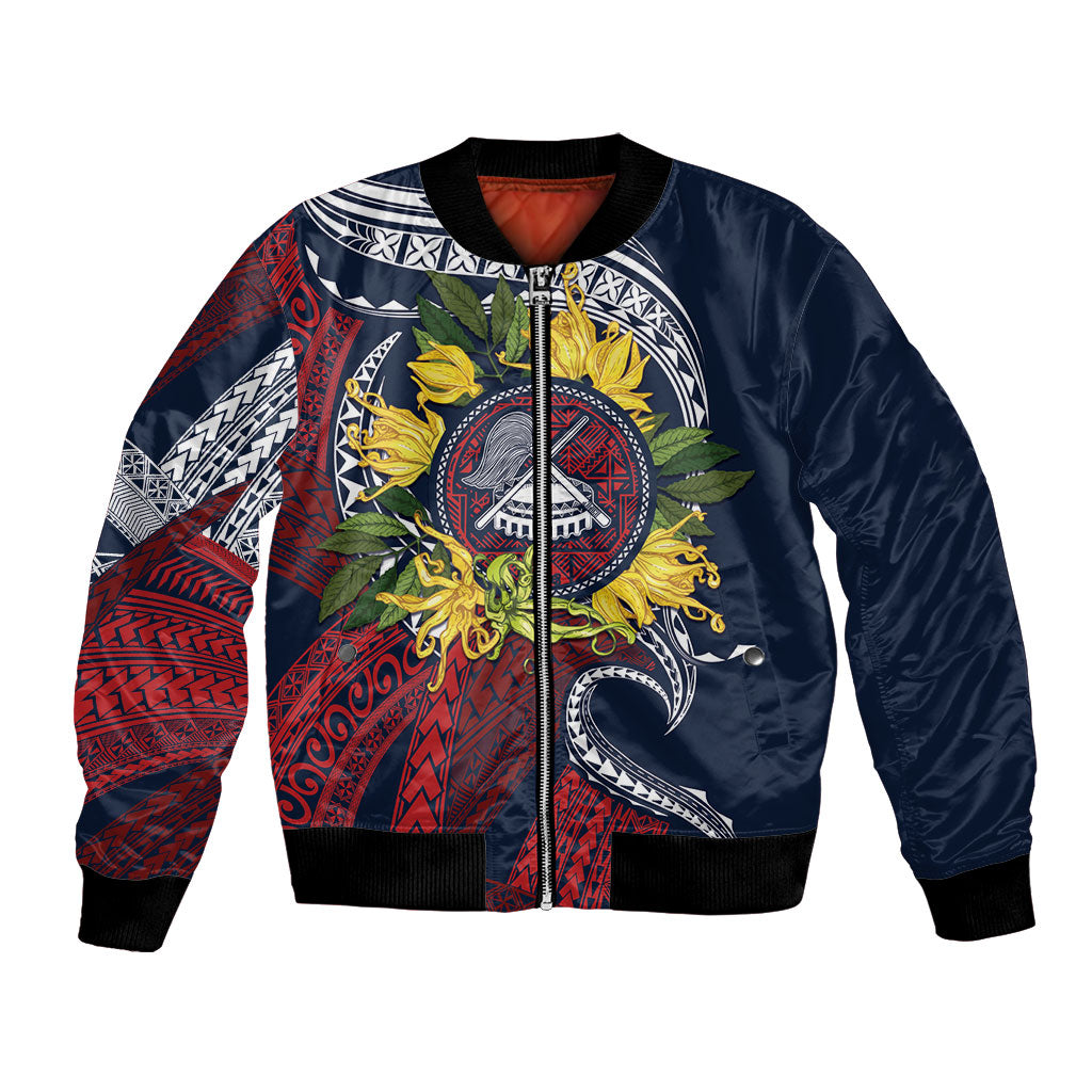 Samoa Moso'oi Flowers Tatau Bomber Jacket Festive National Color LT7 Unisex Blue Red - Polynesian Pride