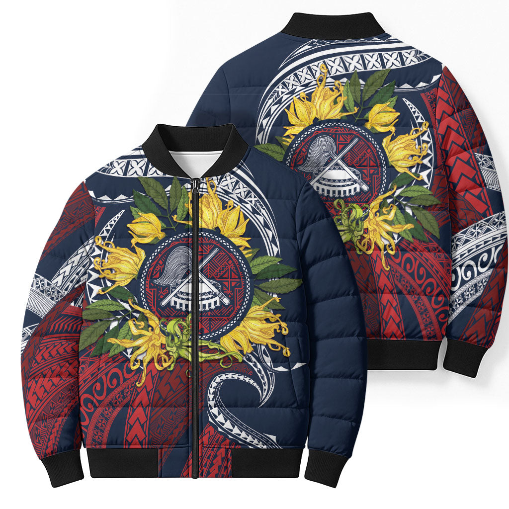 Samoa Moso'oi Flowers Tatau Bomber Puffer Jacket Festive National Color LT7 - Polynesian Pride
