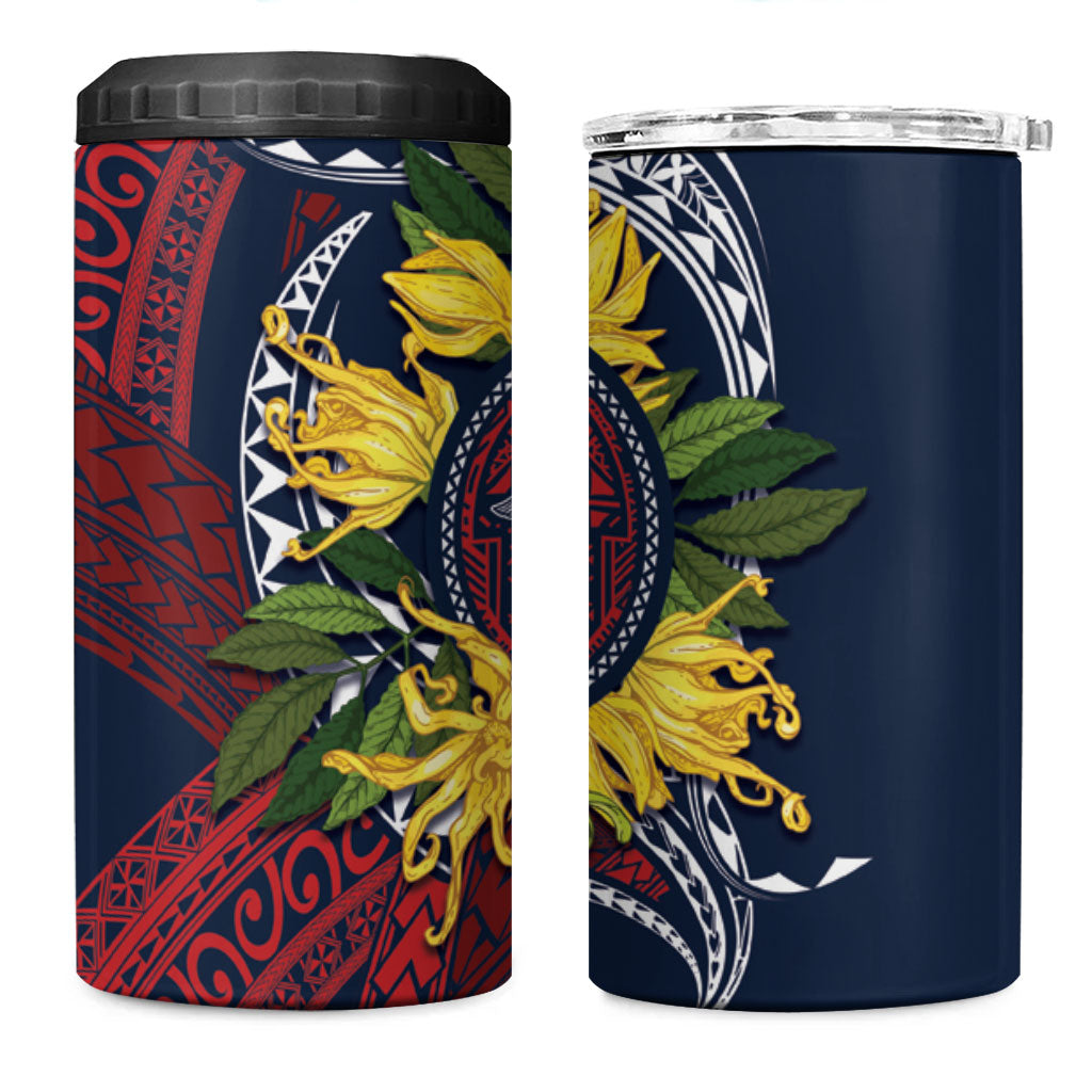 Samoa Moso'oi Flowers Tatau 4 in 1 Can Cooler Tumbler Festive National Color LT7 One Size: 16 oz Blue Red - Polynesian Pride