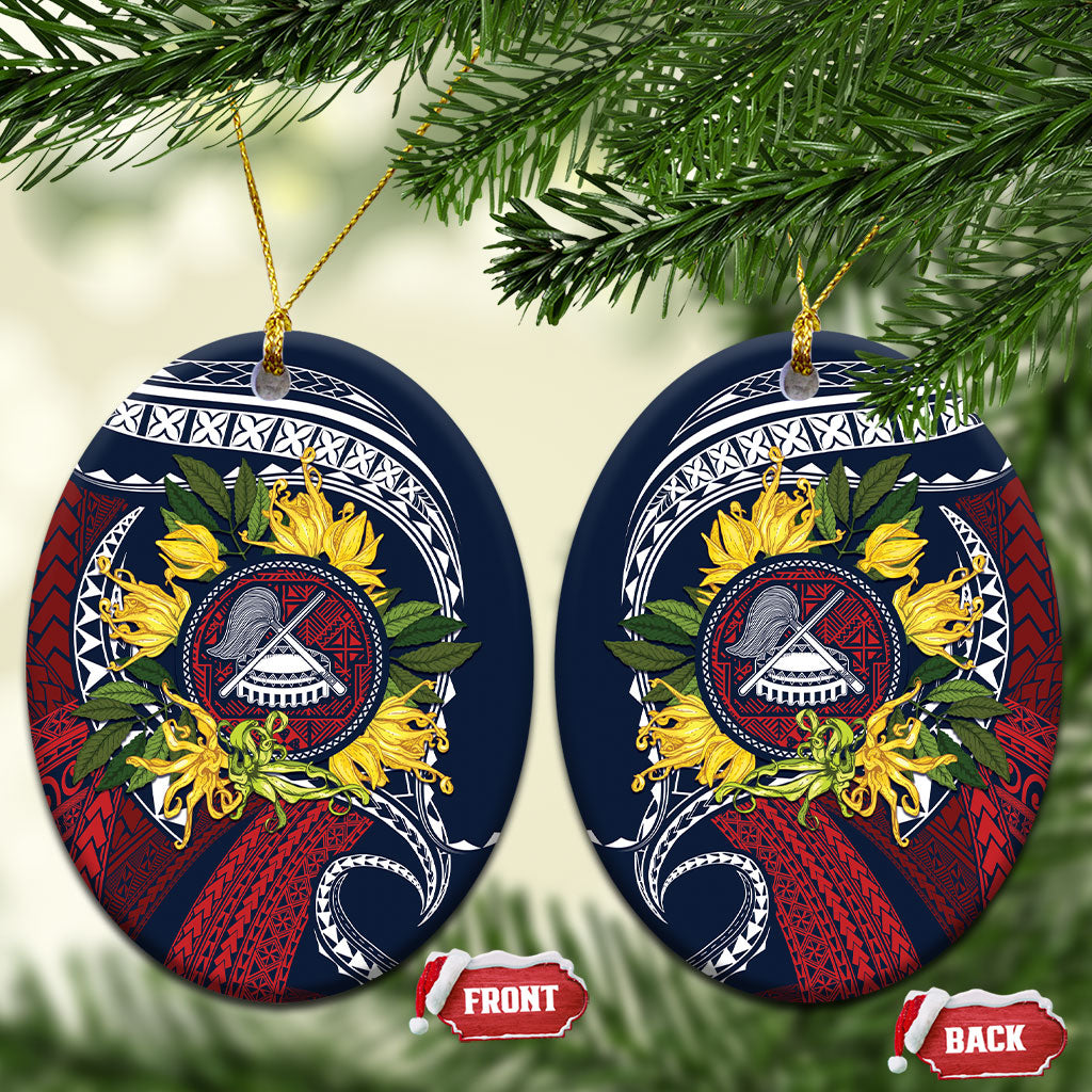 Samoa Moso'oi Flowers Tatau Ceramic Ornament Festive National Color LT7 Oval Blue Red - Polynesian Pride