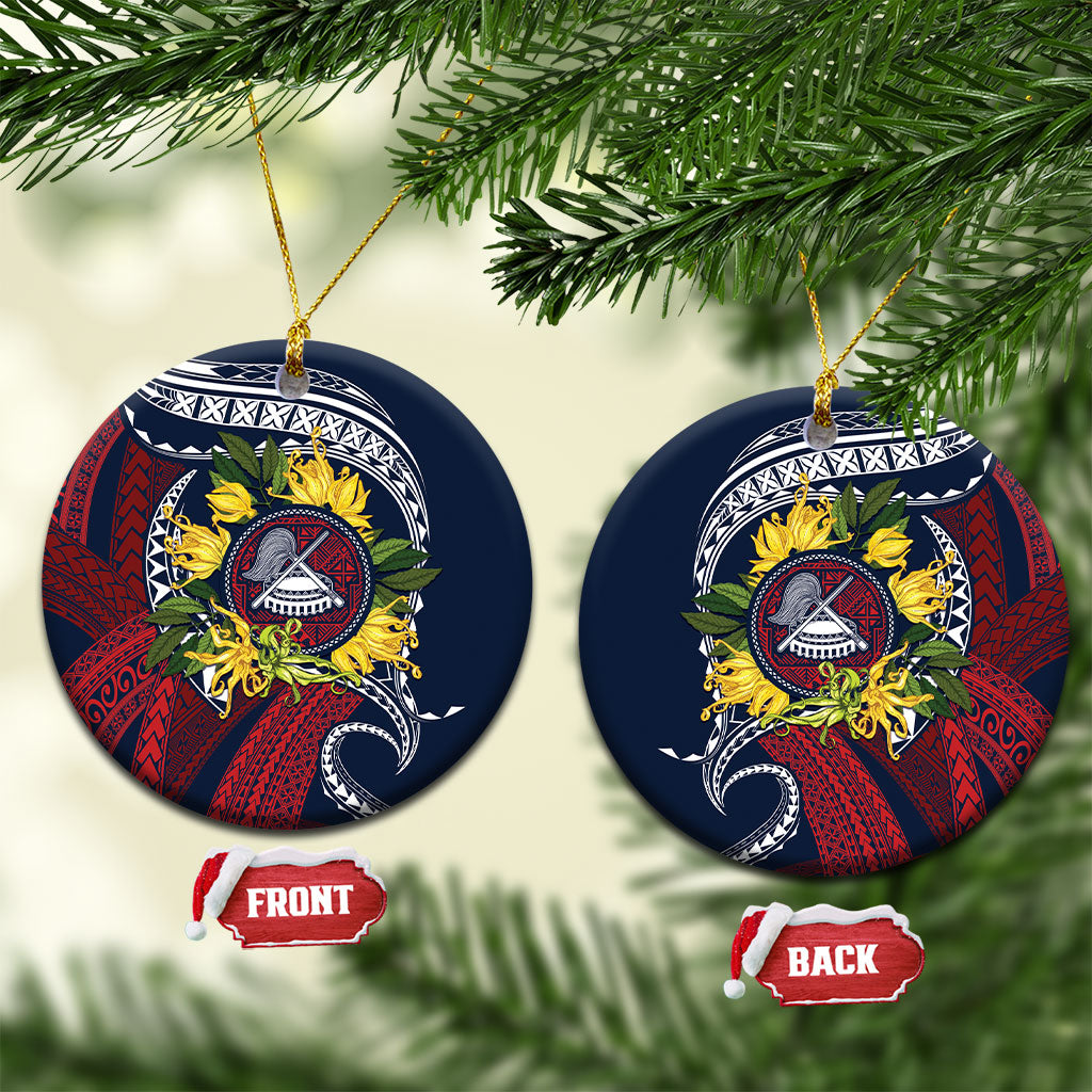 Samoa Moso'oi Flowers Tatau Ceramic Ornament Festive National Color LT7 Circle Blue Red - Polynesian Pride
