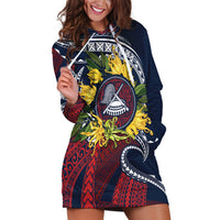 Samoa Moso'oi Flowers Tatau Hoodie Dress Festive National Color LT7 Blue Red - Polynesian Pride