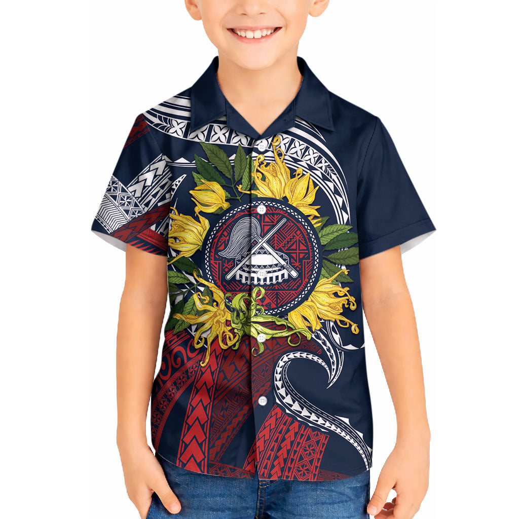 Samoa Moso'oi Flowers Tatau Kid Hawaiian Shirt Festive National Color LT7 Kid Blue Red - Polynesian Pride